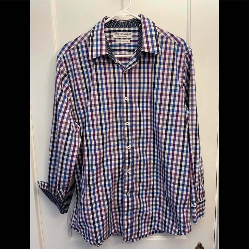 Nick Graham Everywhere blue and purple gingham dress shirt. Size 16-16.5 (large)